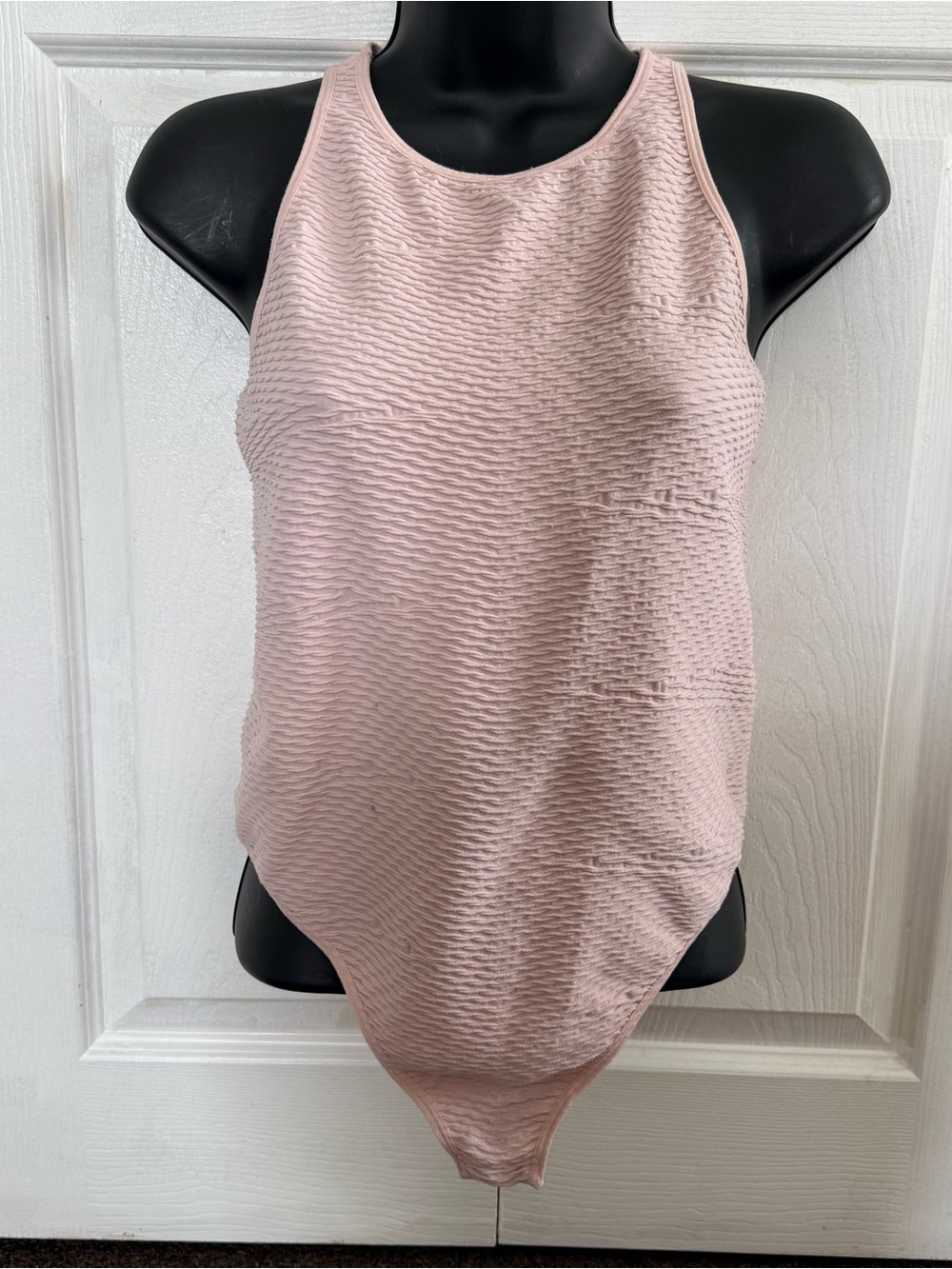 Textured Light Pink Ribbed Tank Bodysuit